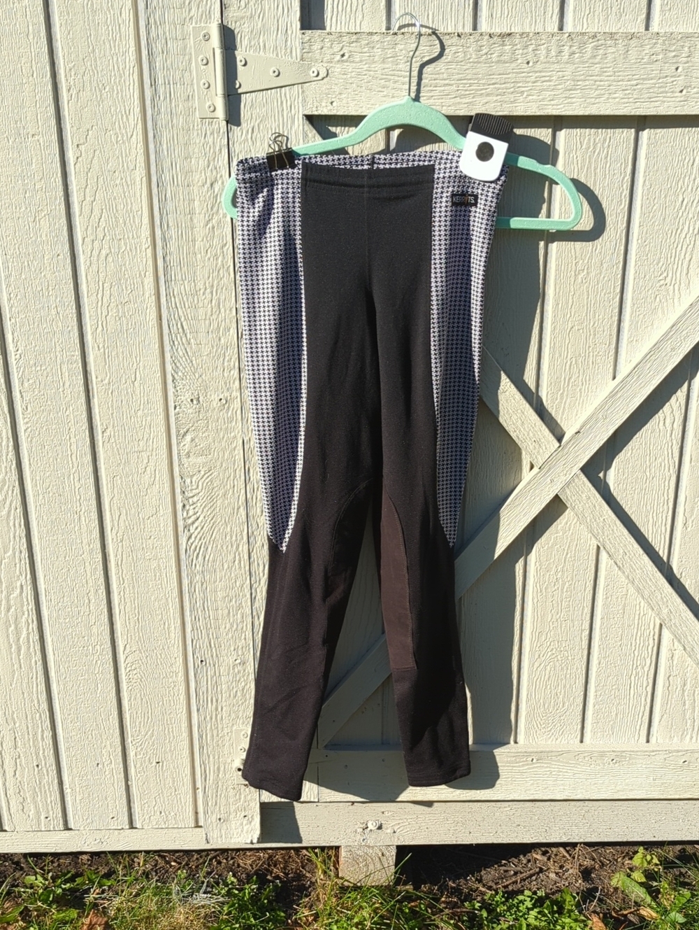 Kerrits Black Riding Leggings with Putple Houndstooth Panels